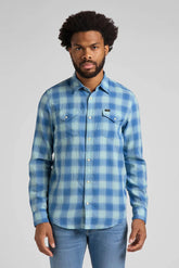 LEE CLEAN REG WESTERN MĘSKA KOSZULA W KRATĘ DŁUGI RĘKAW LOGO MINT BLUE L66ROAUD 112145391